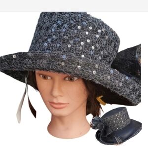 Gray‎ Sequined wide brim hat NWT
